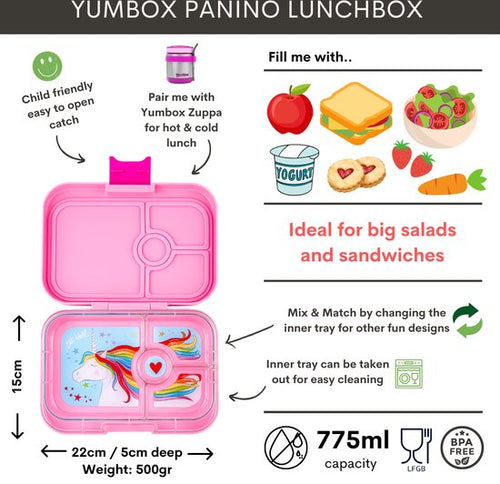 Yumbox, lunchbox panino 4 vakken - pink unicorn